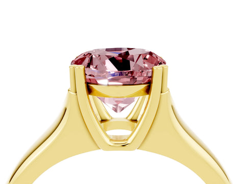 Yellow gold Round Cut Morganite Solitaire Ring with Wide Band and Prong Setting_4