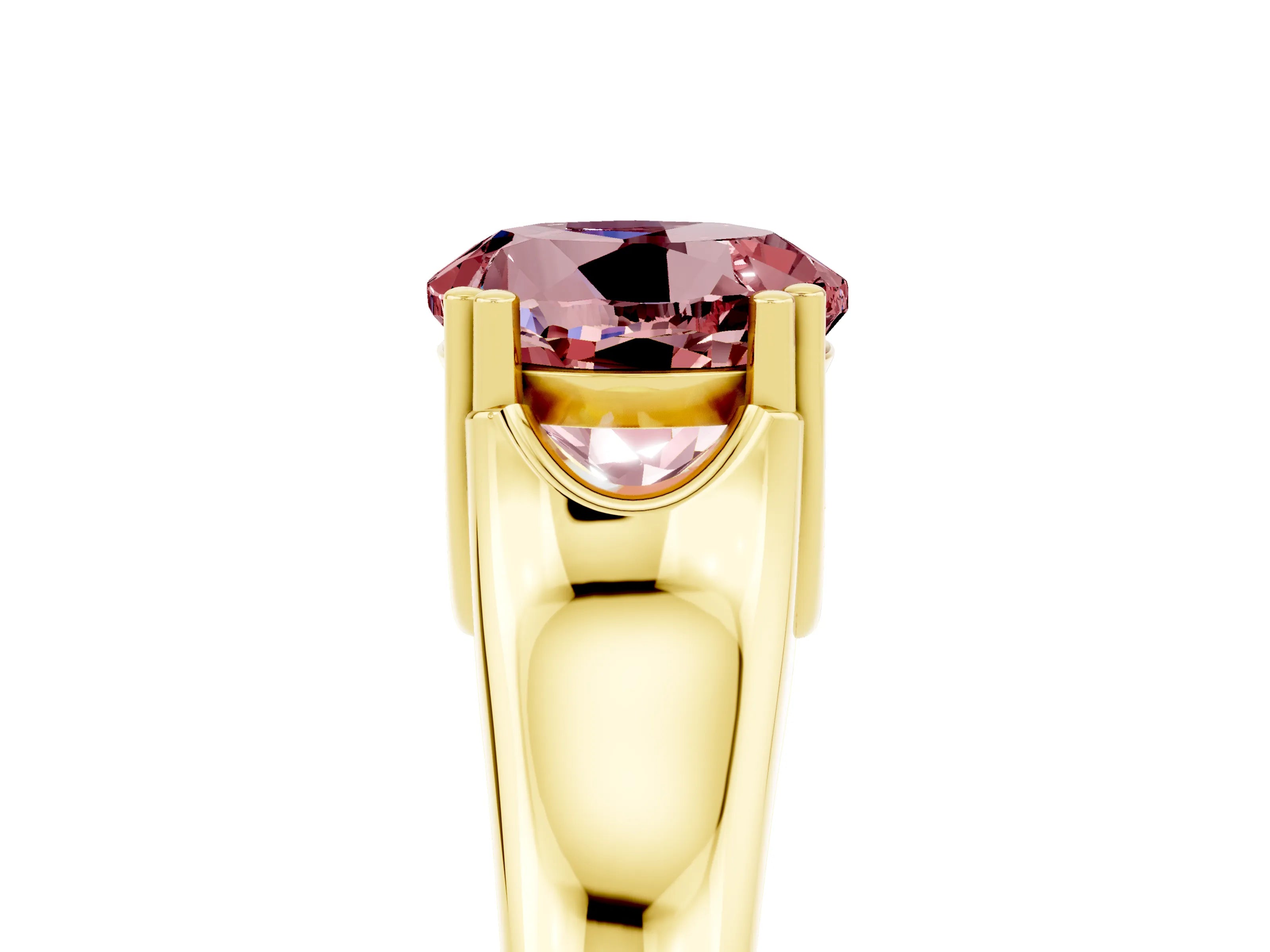 Yellow gold Round Cut Morganite Solitaire Ring with Wide Band and Prong Setting_5