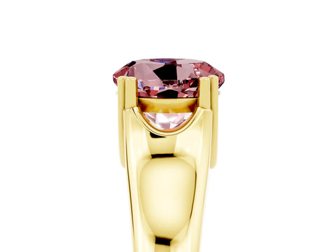Yellow gold Round Cut Morganite Solitaire Ring with Wide Band and Prong Setting_5