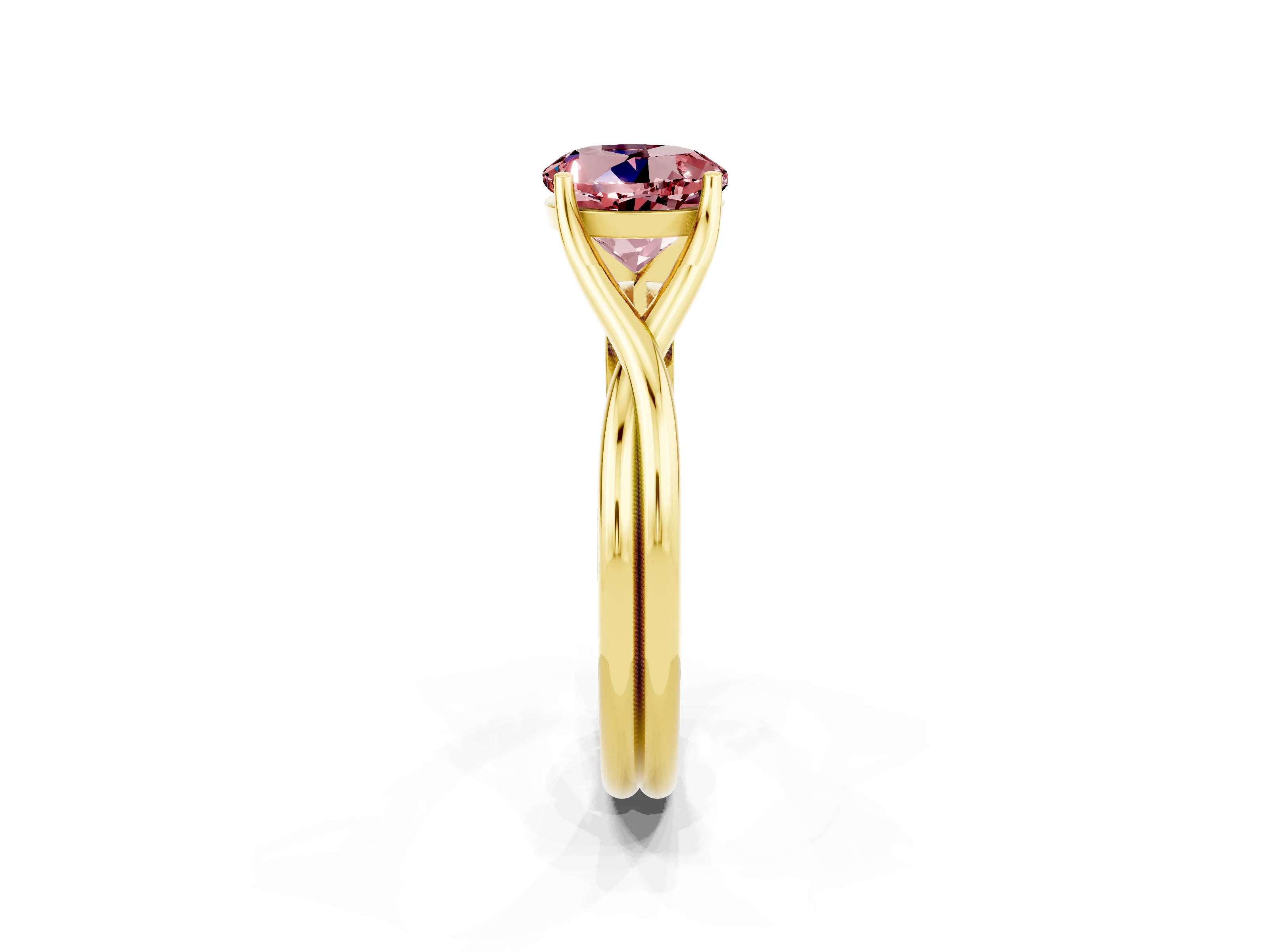 Yellow gold Round Cut Morganite Solitaire Twist Band Prong Setting Ring_48