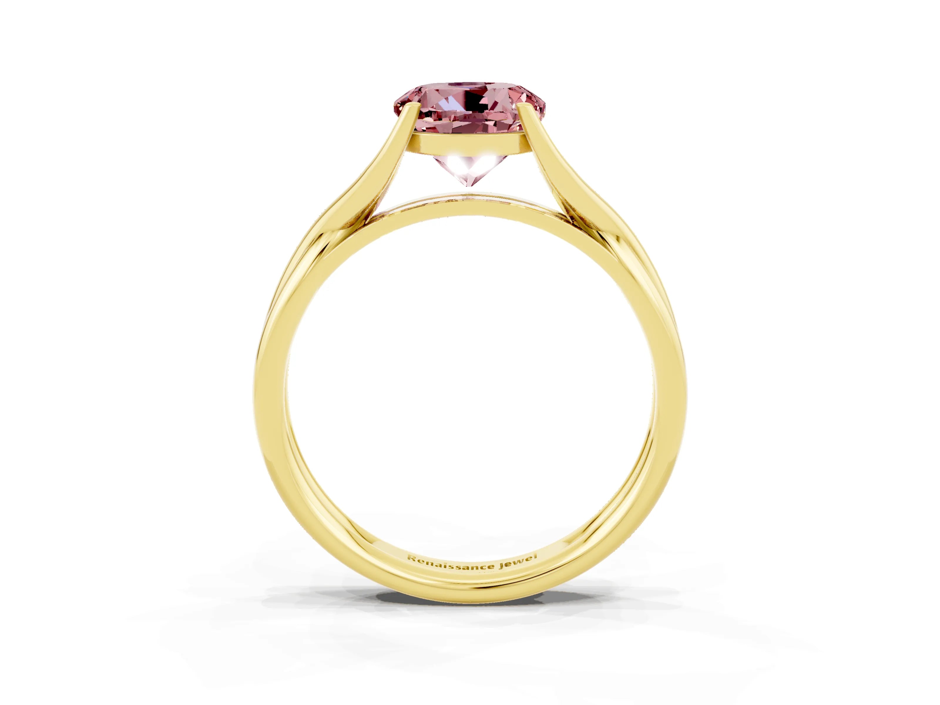 Yellow gold Round Cut Morganite Solitaire Twist Band Prong Setting Ring_49