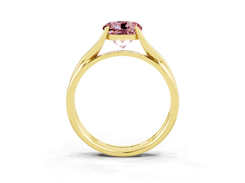 Yellow gold Round Cut Morganite Solitaire Twist Band Prong Setting Ring_49