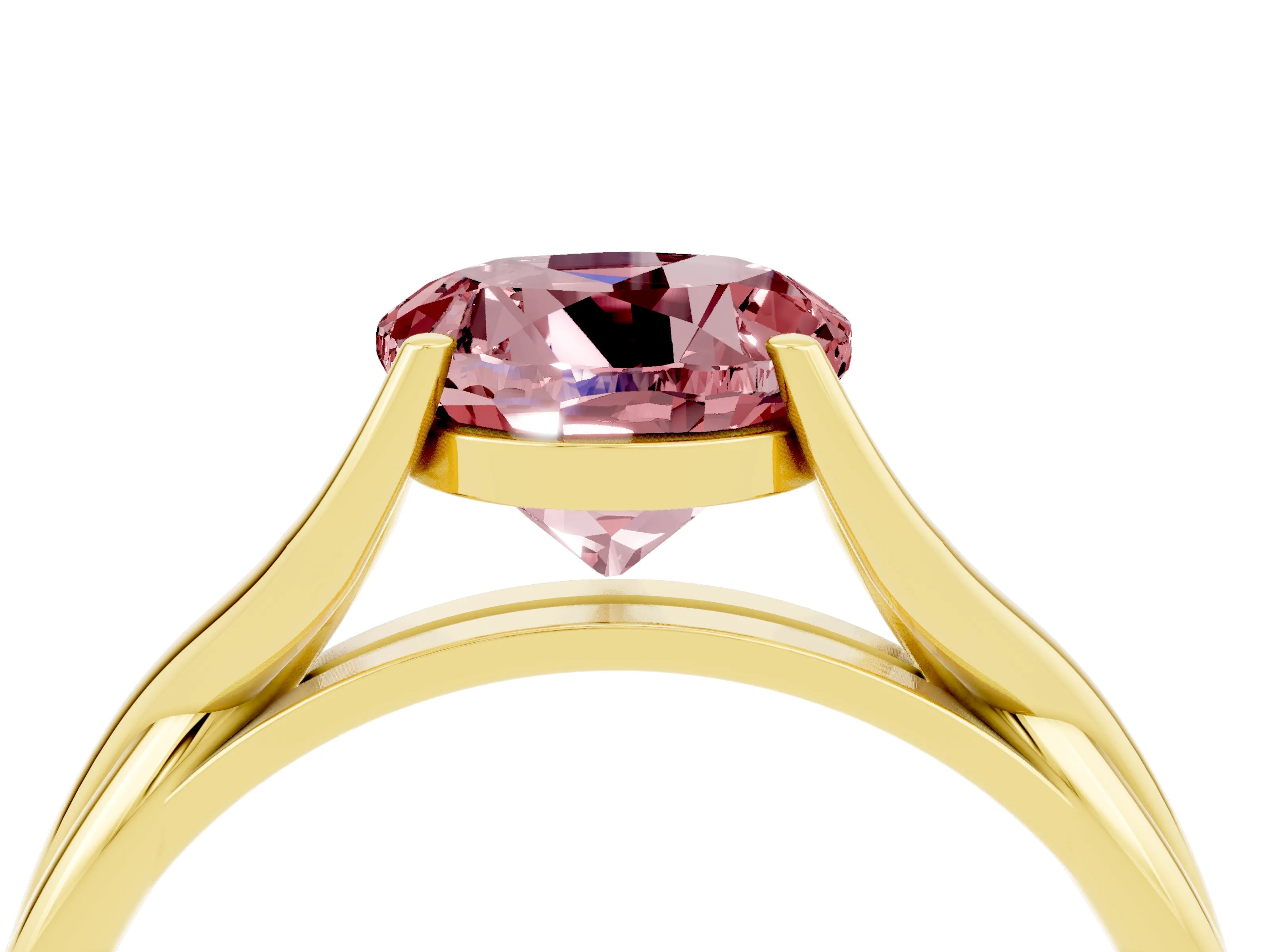 Yellow gold Round Cut Morganite Solitaire Twist Band Prong Setting Ring_50