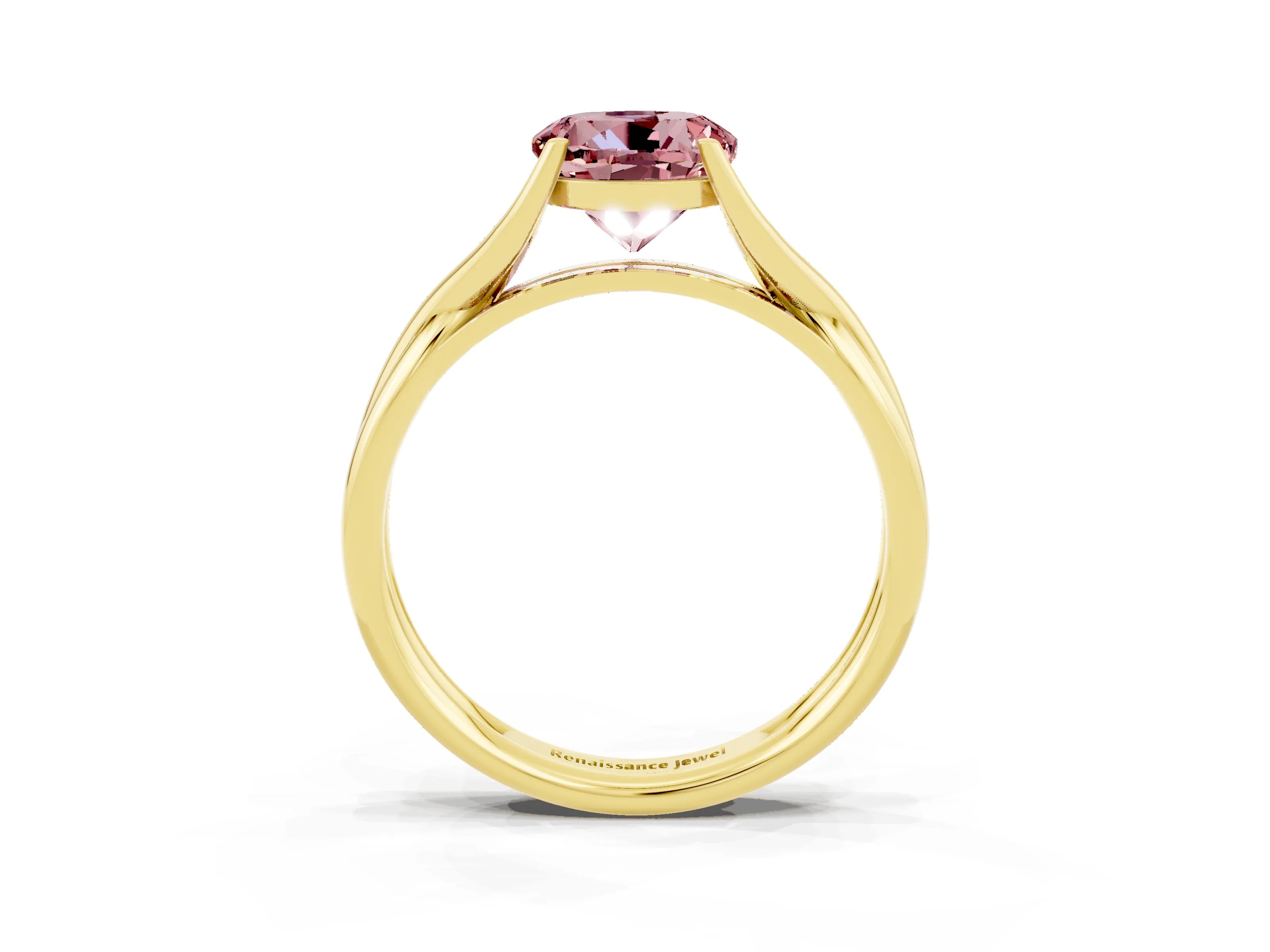 Yellow gold Round Cut Morganite Solitaire Twist Band Prong Setting Ring_58