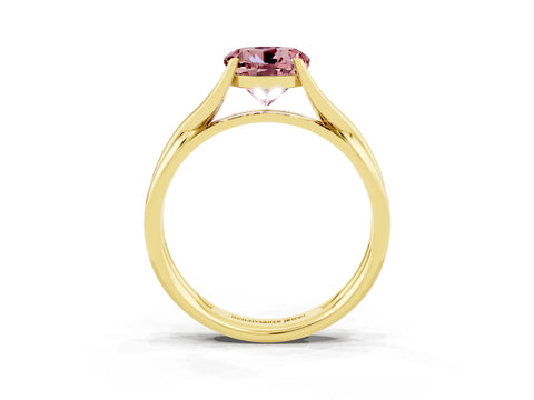 Yellow gold Round Cut Morganite Solitaire Twist Band Prong Setting Ring_58