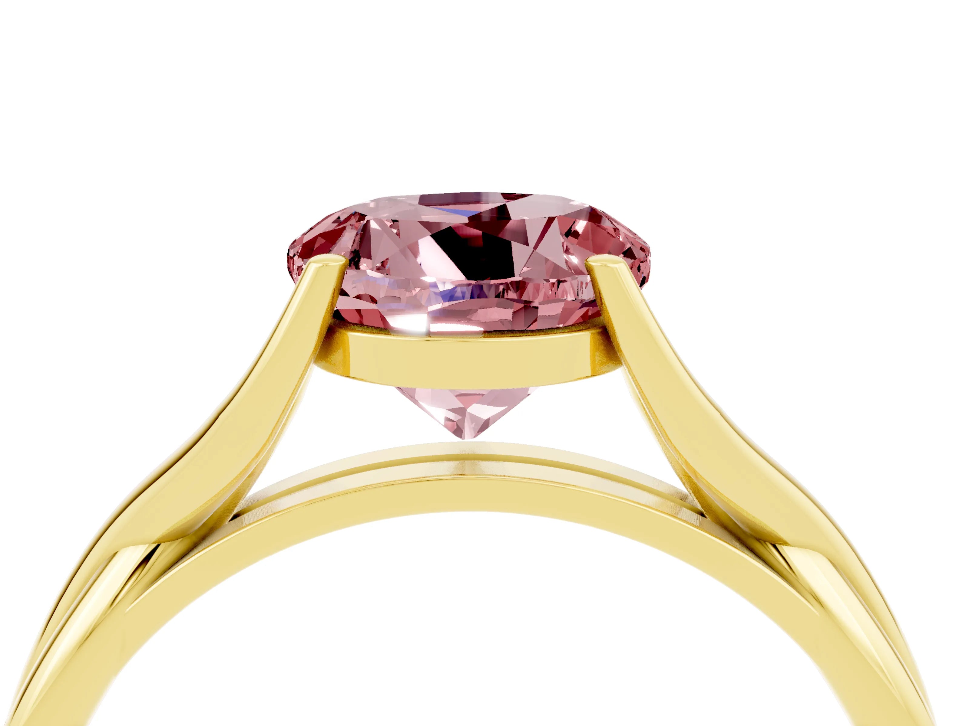 Yellow gold Round Cut Morganite Solitaire Twist Band Prong Setting Ring_59