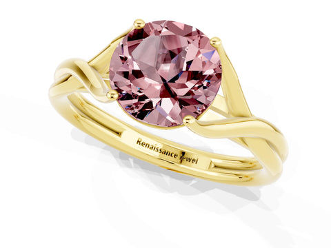 Yellow gold Round Cut Morganite Solitaire Twist Band Prong Setting Ring_68