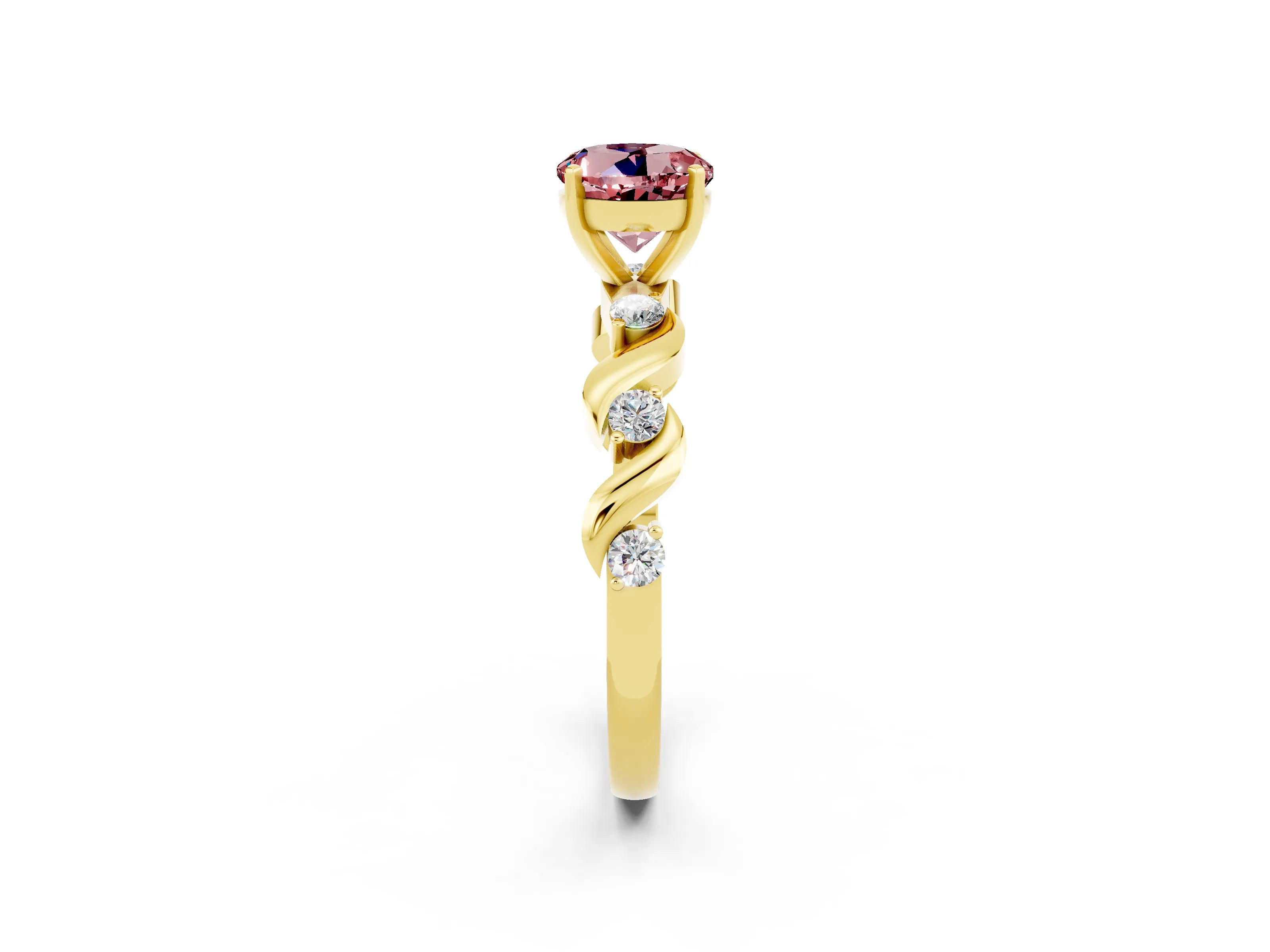 Yellow gold Round Cut Morganite Solitaire Twisted Band with Round  Accents and Prong Setting_14