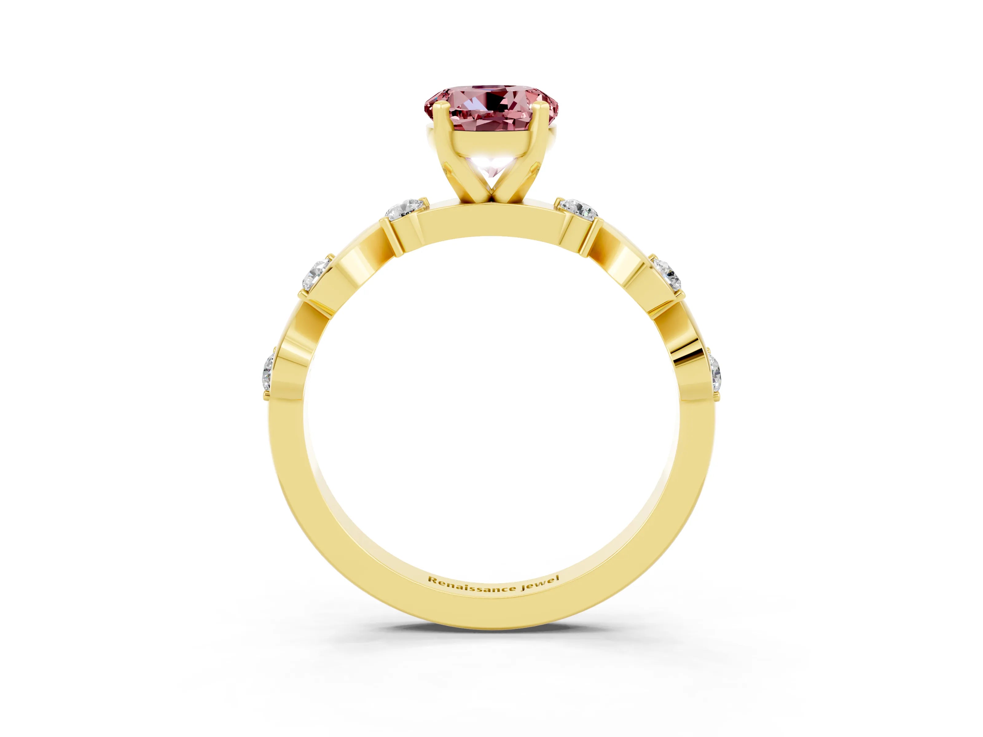 Yellow gold Round Cut Morganite Solitaire Twisted Band with Round  Accents and Prong Setting_15