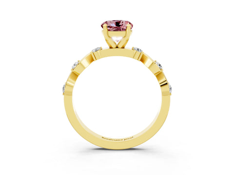Yellow gold Round Cut Morganite Solitaire Twisted Band with Round  Accents and Prong Setting_15