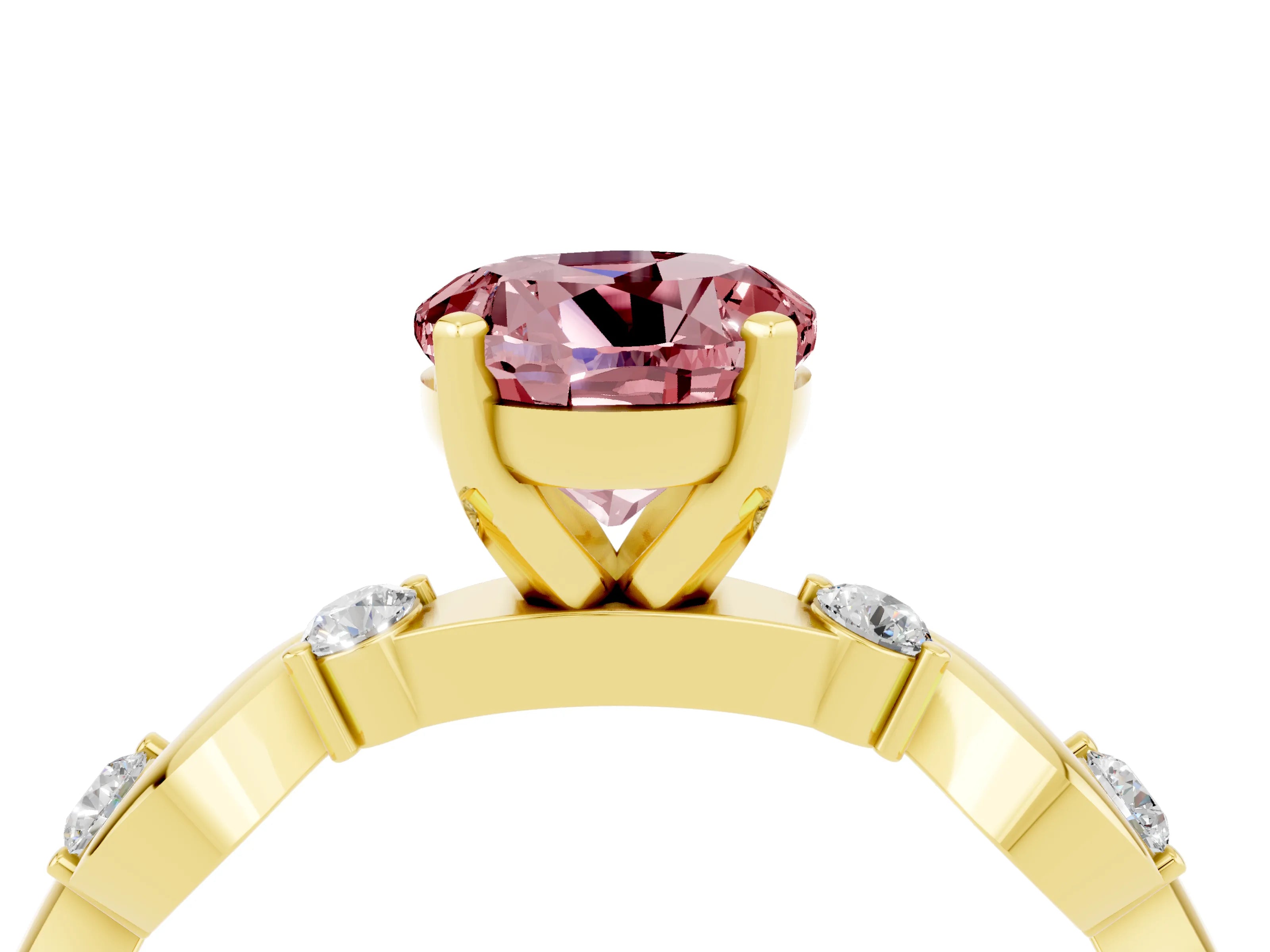 Yellow gold Round Cut Morganite Solitaire Twisted Band with Round  Accents and Prong Setting_16