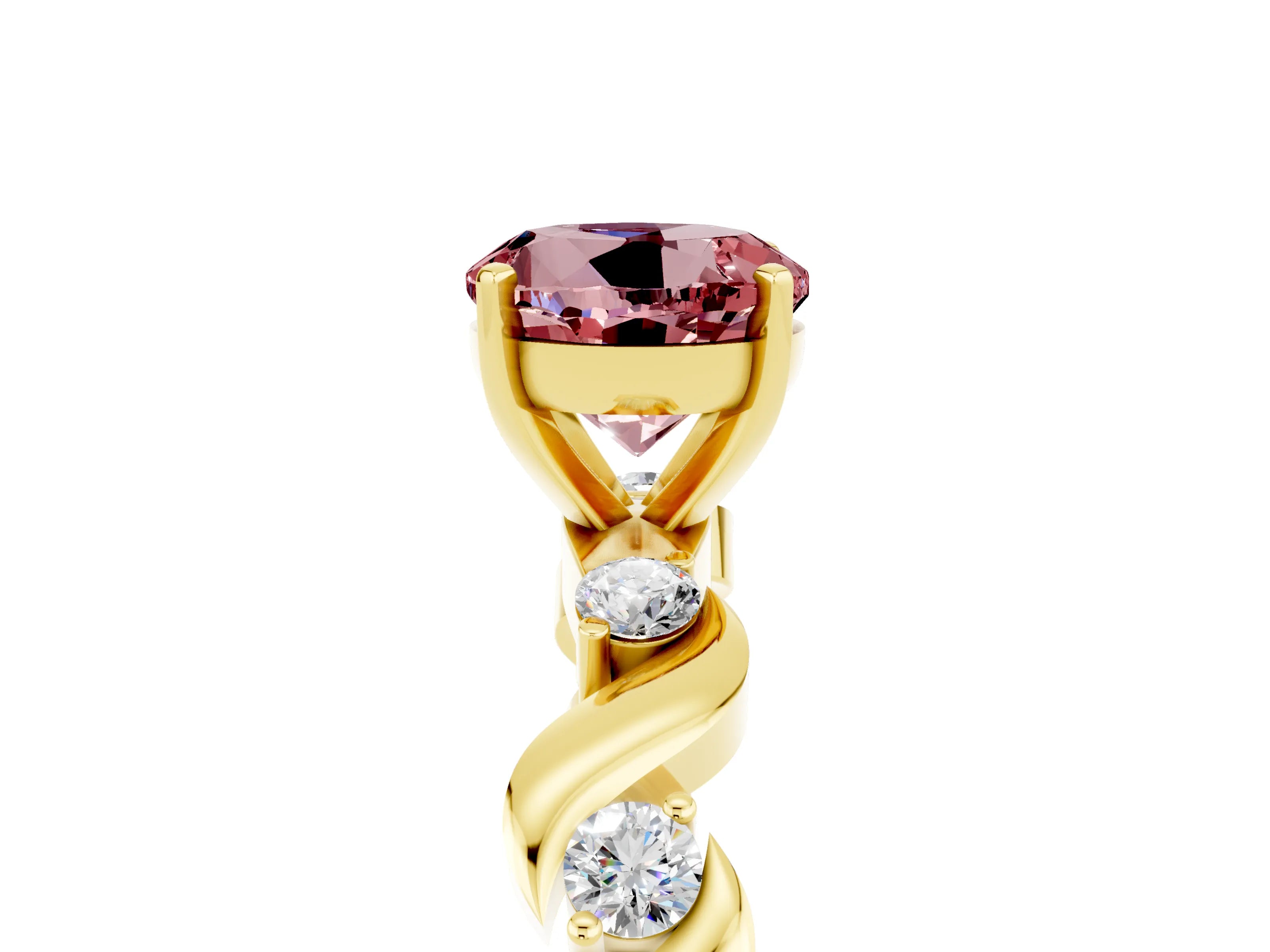 Yellow gold Round Cut Morganite Solitaire Twisted Band with Round  Accents and Prong Setting_17
