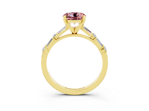 Yellow gold Round Cut Morganite Solitaire with Side Baguettes and Channel Set Band_3
