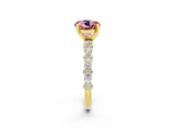 Yellow gold Round Cut Morganite Solitaire with Side Stones, Pave Band, Four-Prong Setting_14