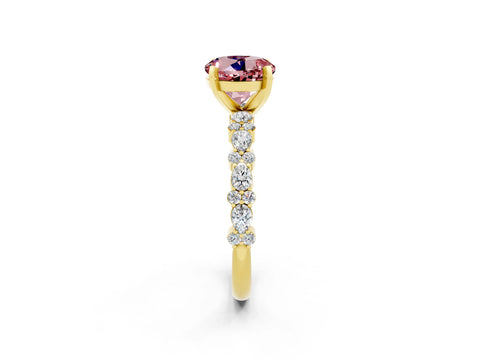 Yellow gold Round Cut Morganite Solitaire with Side Stones, Pave Band, Four-Prong Setting_14