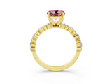 Yellow gold Round Cut Morganite Solitaire with Side Stones, Pave Band, Four-Prong Setting_15