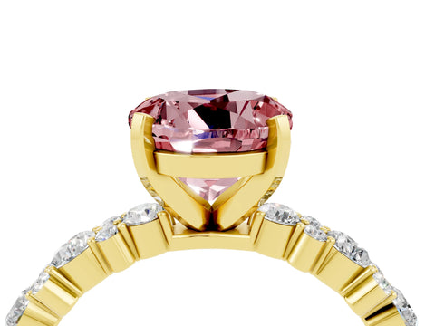 Yellow gold Round Cut Morganite Solitaire with Side Stones, Pave Band, Four-Prong Setting_16