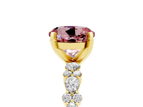 Yellow gold Round Cut Morganite Solitaire with Side Stones, Pave Band, Four-Prong Setting_17