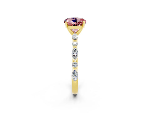 Yellow gold Round Cut Morganite Solitaire with Side Stones on a Pavé Band and Four-Prong Setting_2