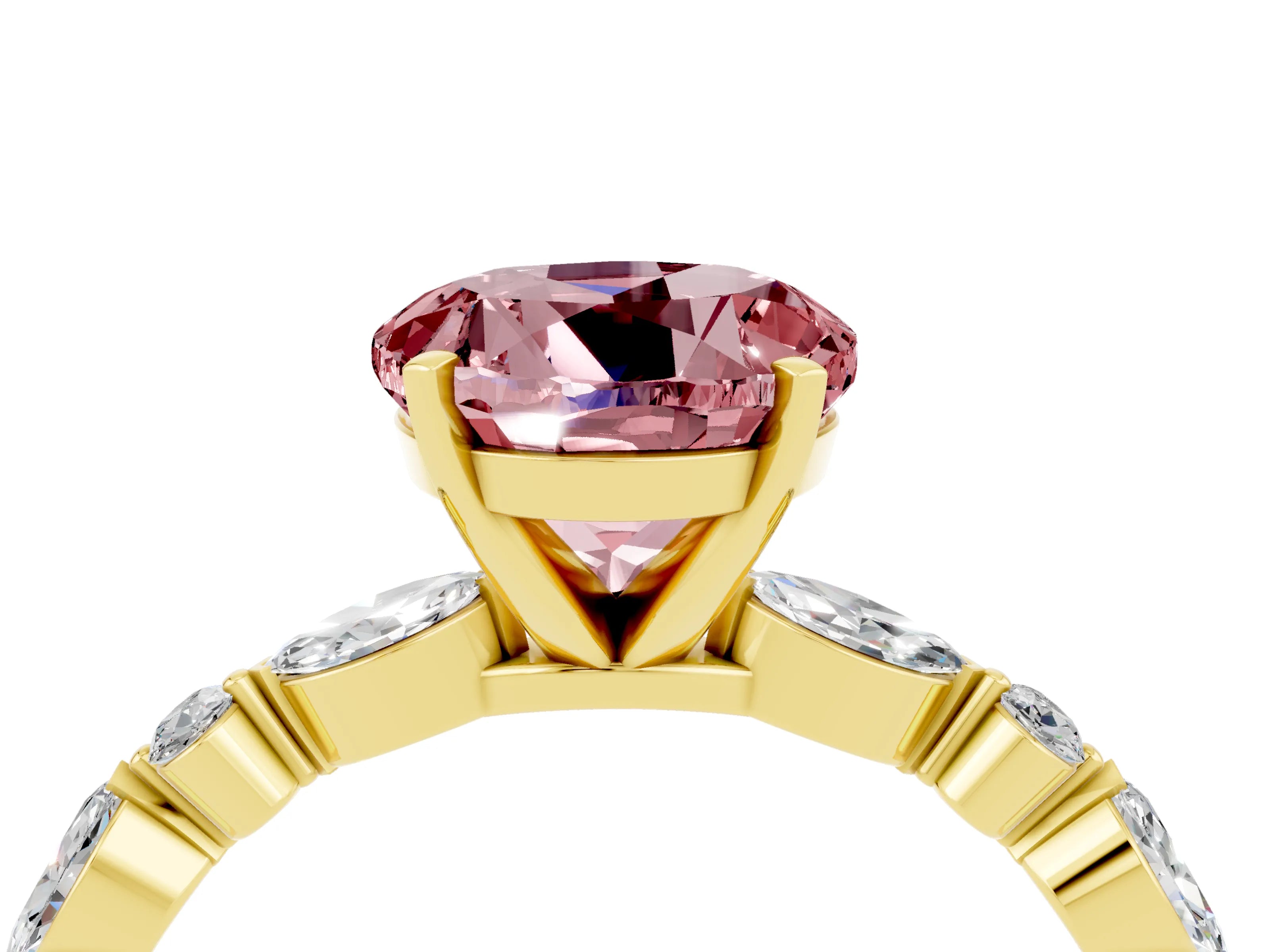 Yellow gold Round Cut Morganite Solitaire with Side Stones on a Pavé Band and Four-Prong Setting_4