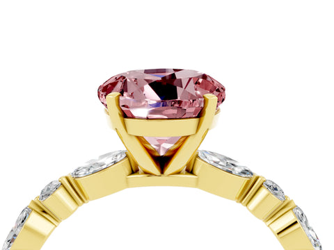 Yellow gold Round Cut Morganite Solitaire with Side Stones on a Pavé Band and Four-Prong Setting_4