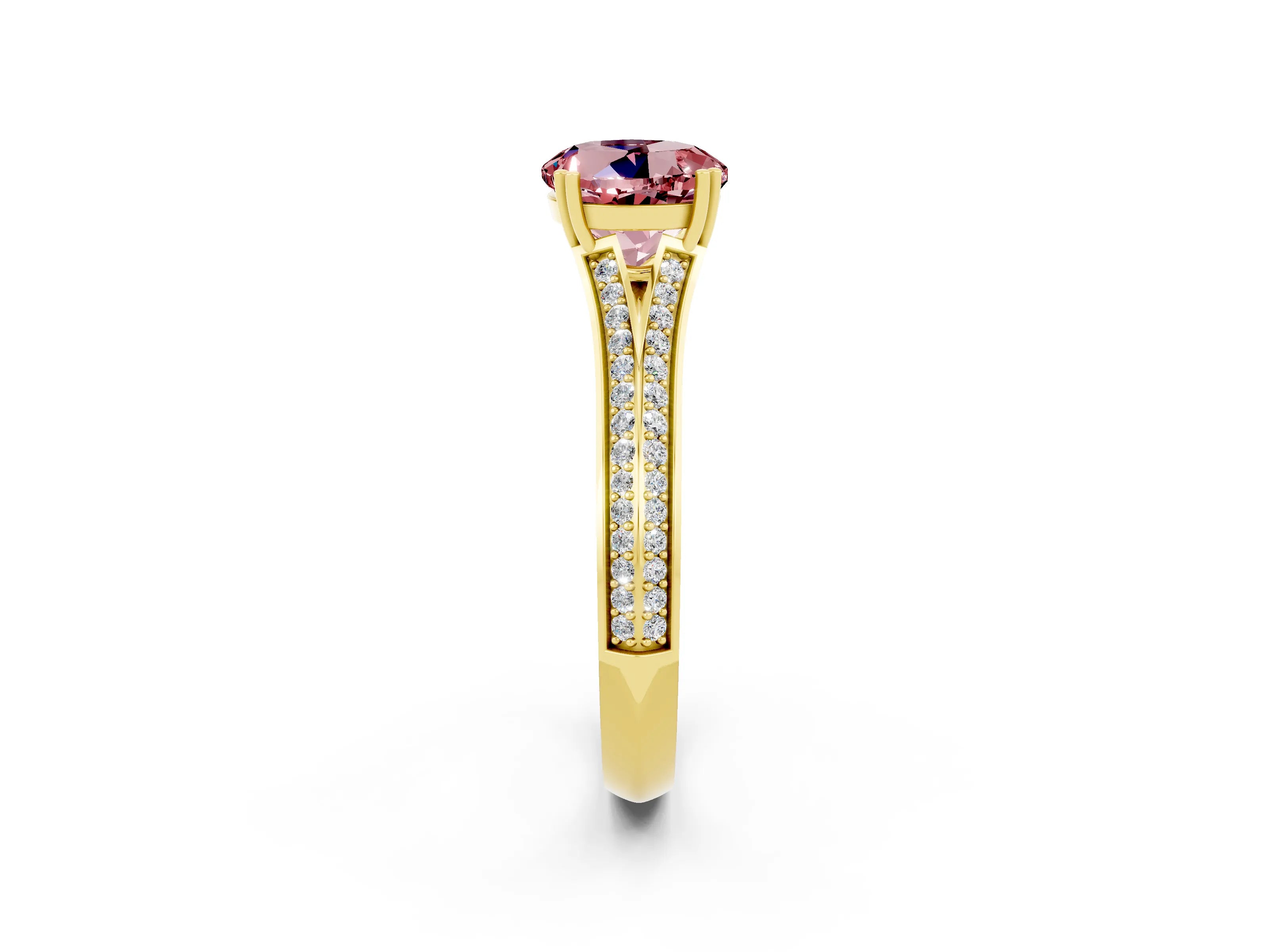 Yellow gold Round Cut Morganite Split Shank Engagement Ring with Pavé Band_2