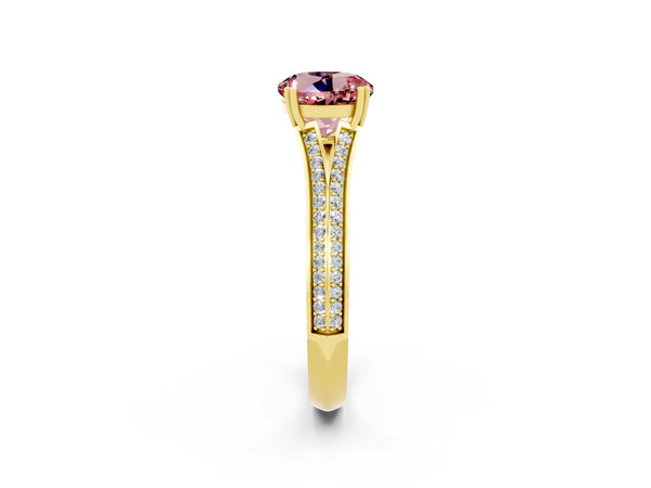 Yellow gold Round Cut Morganite Split Shank Engagement Ring with Pavé Band