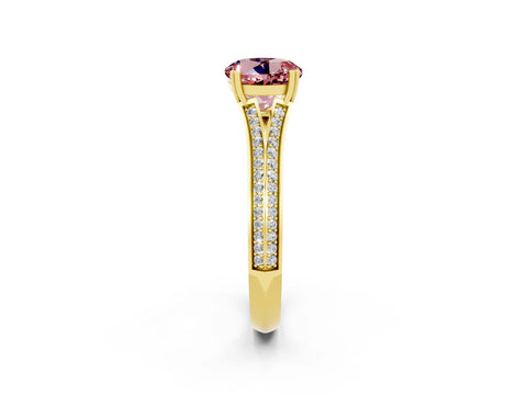Yellow gold Round Cut Morganite Split Shank Engagement Ring with Pavé Band_2