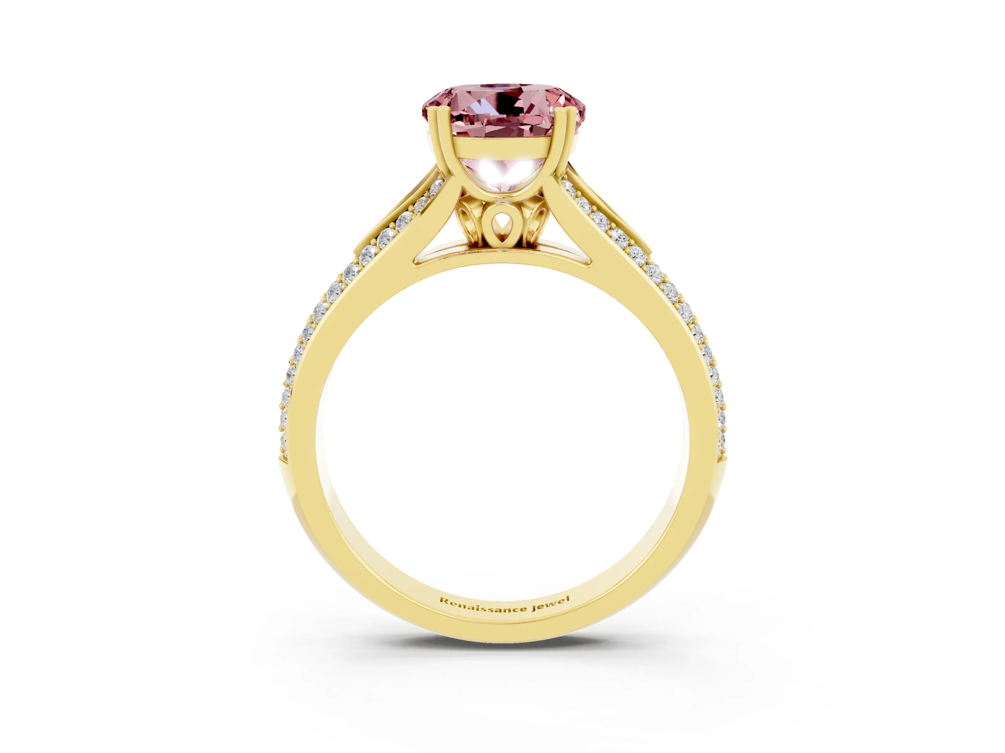 Yellow gold Round Cut Morganite Split Shank Engagement Ring with Pavé Band_3