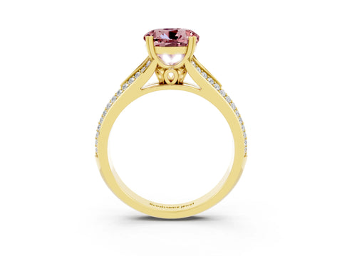 Yellow gold Round Cut Morganite Split Shank Engagement Ring with Pavé Band_3