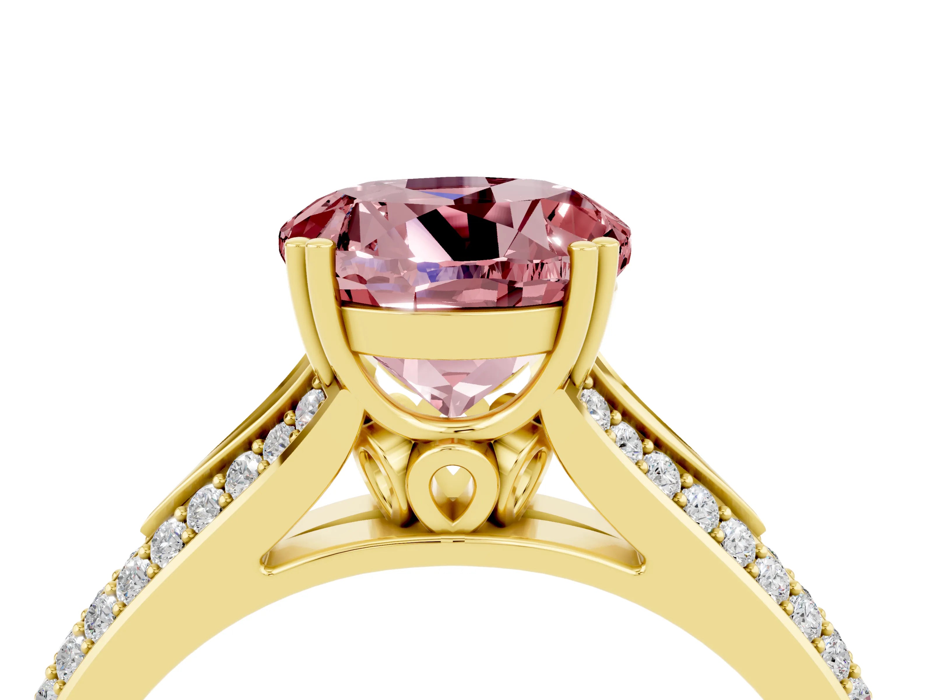 Yellow gold Round Cut Morganite Split Shank Engagement Ring with Pavé Band_4