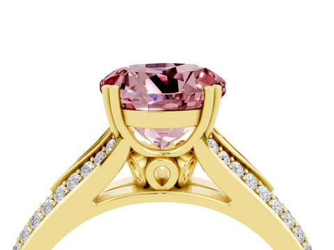 Yellow gold Round Cut Morganite Split Shank Engagement Ring with Pavé Band_4