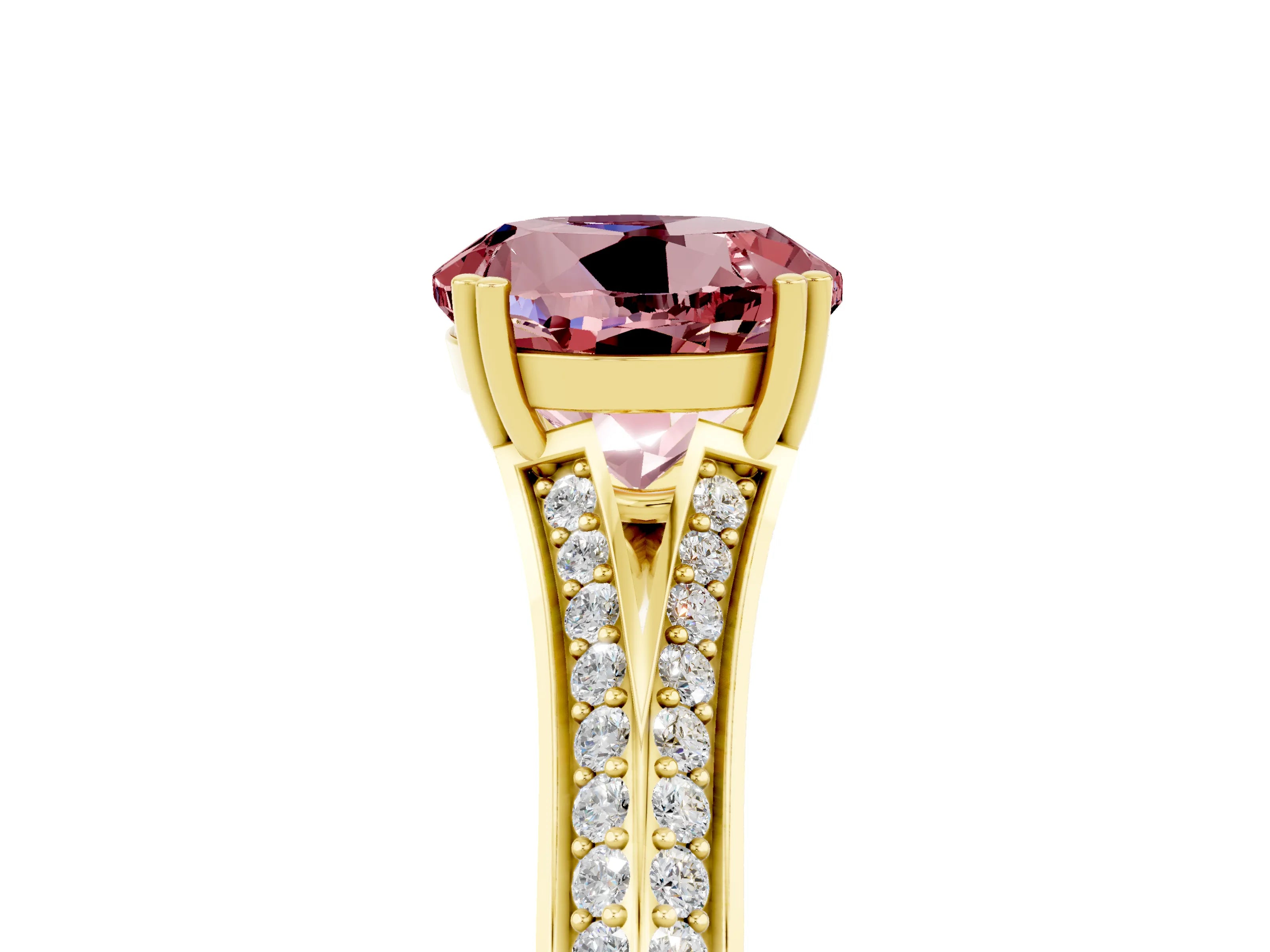 Yellow gold Round Cut Morganite Split Shank Engagement Ring with Pavé Band_5