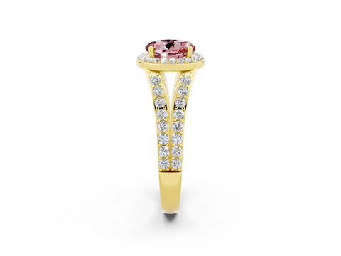 Yellow gold Round Cut Morganite Split Shank Halo Ring with Four-Prong Setting_14