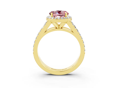 Yellow gold Round Cut Morganite Split Shank Halo Ring with Four-Prong Setting_15