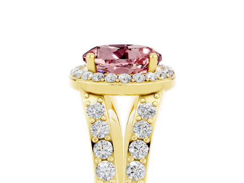Yellow gold Round Cut Morganite Split Shank Halo Ring with Four-Prong Setting_17