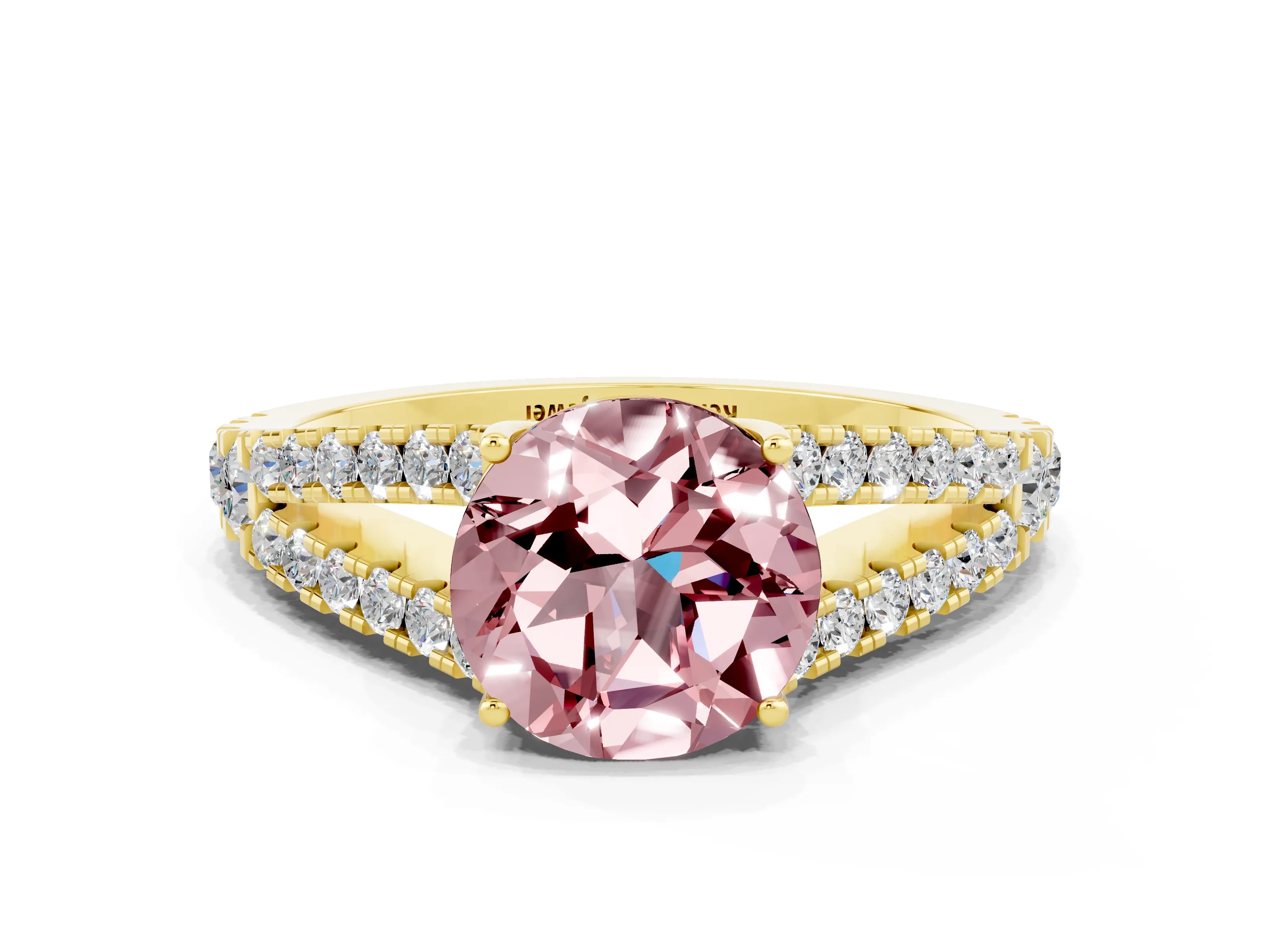 Yellow gold Round Cut Morganite Split Shank Pavé Engagement Ring with Four-Prong Setting_12