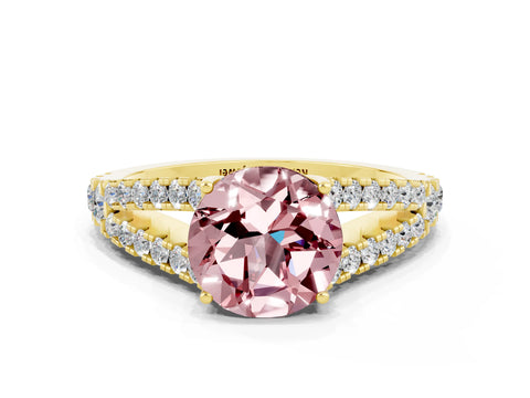 Yellow gold Round Cut Morganite Split Shank Pavé Engagement Ring with Four-Prong Setting_12