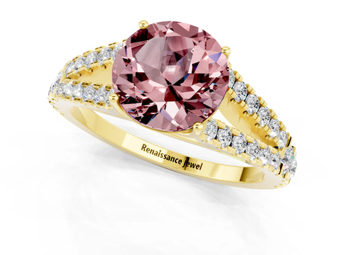 Yellow gold Round Cut Morganite Split Shank Pavé Engagement Ring with Four-Prong Setting_13