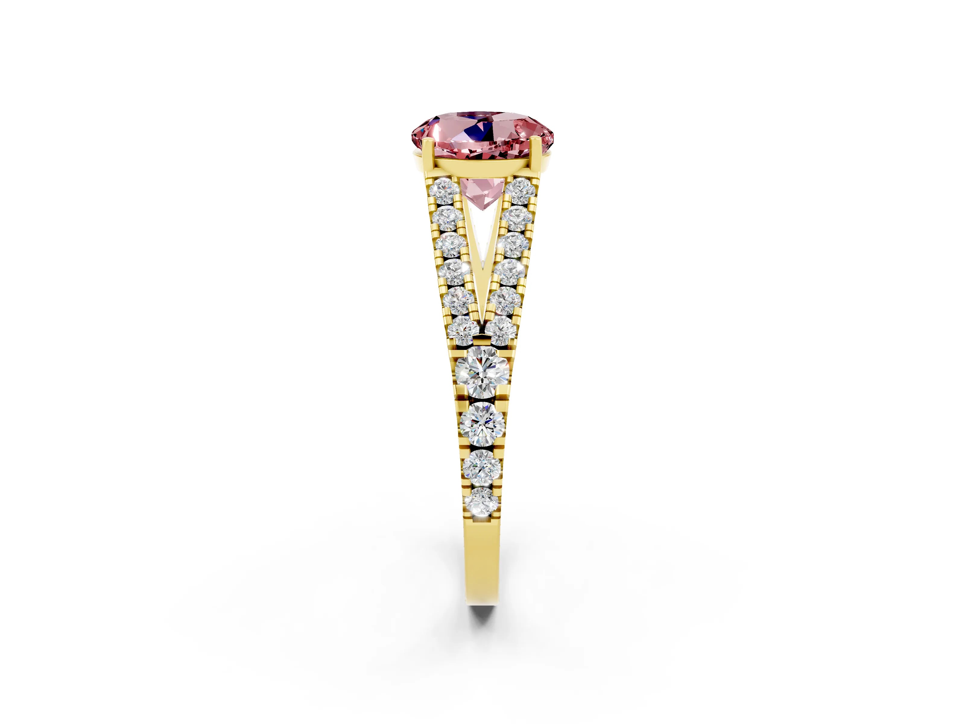 Yellow gold Round Cut Morganite Split Shank Pavé Engagement Ring with Four-Prong Setting_14