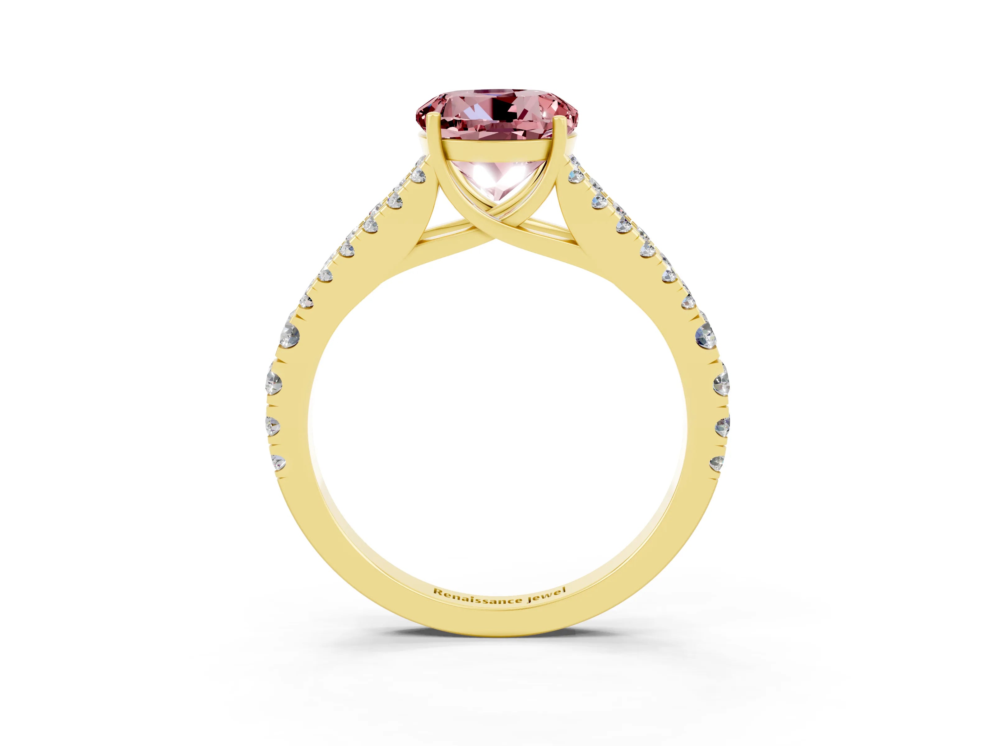 Yellow gold Round Cut Morganite Split Shank Pavé Engagement Ring with Four-Prong Setting_15