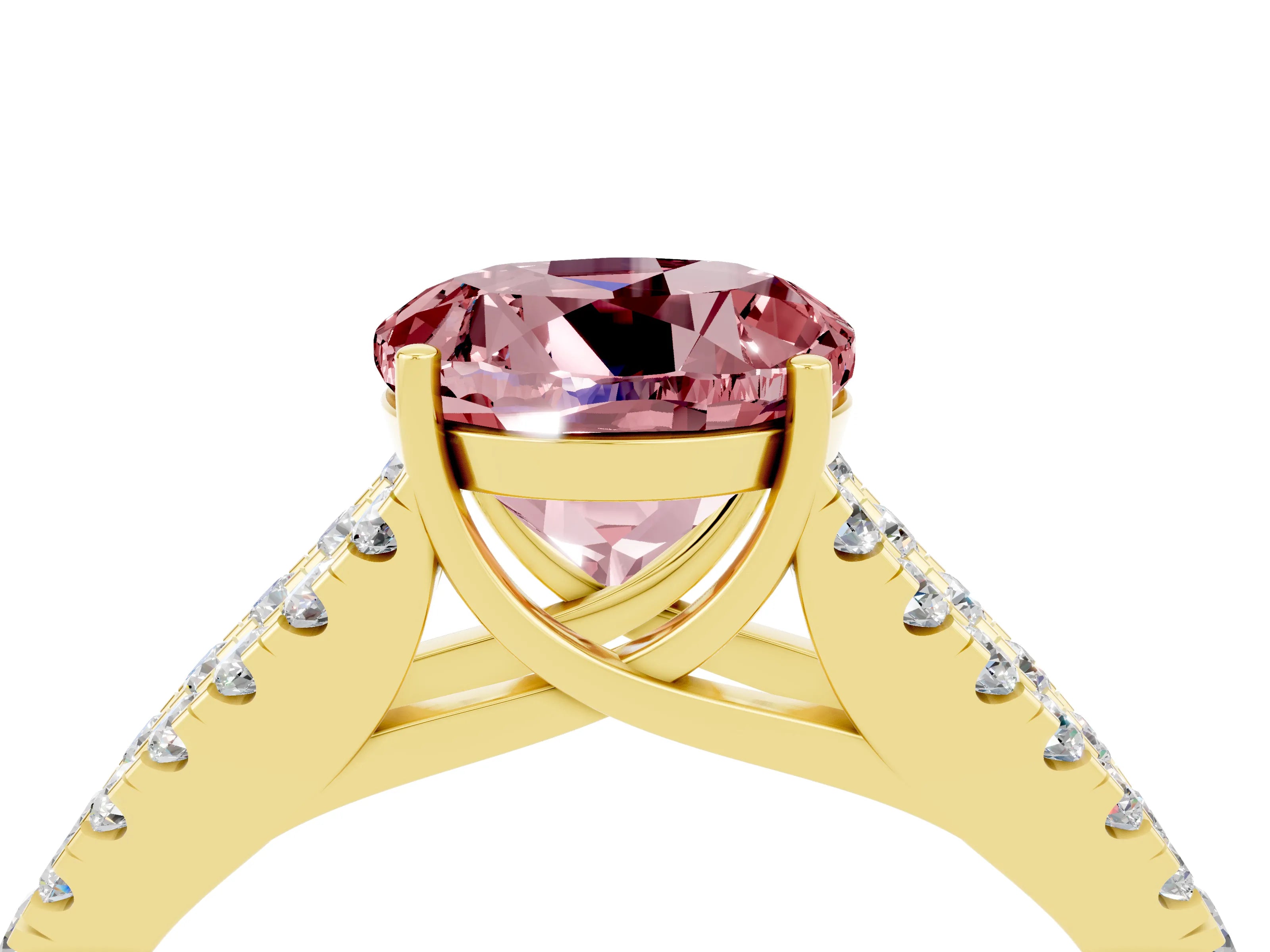 Yellow gold Round Cut Morganite Split Shank Pavé Engagement Ring with Four-Prong Setting_16