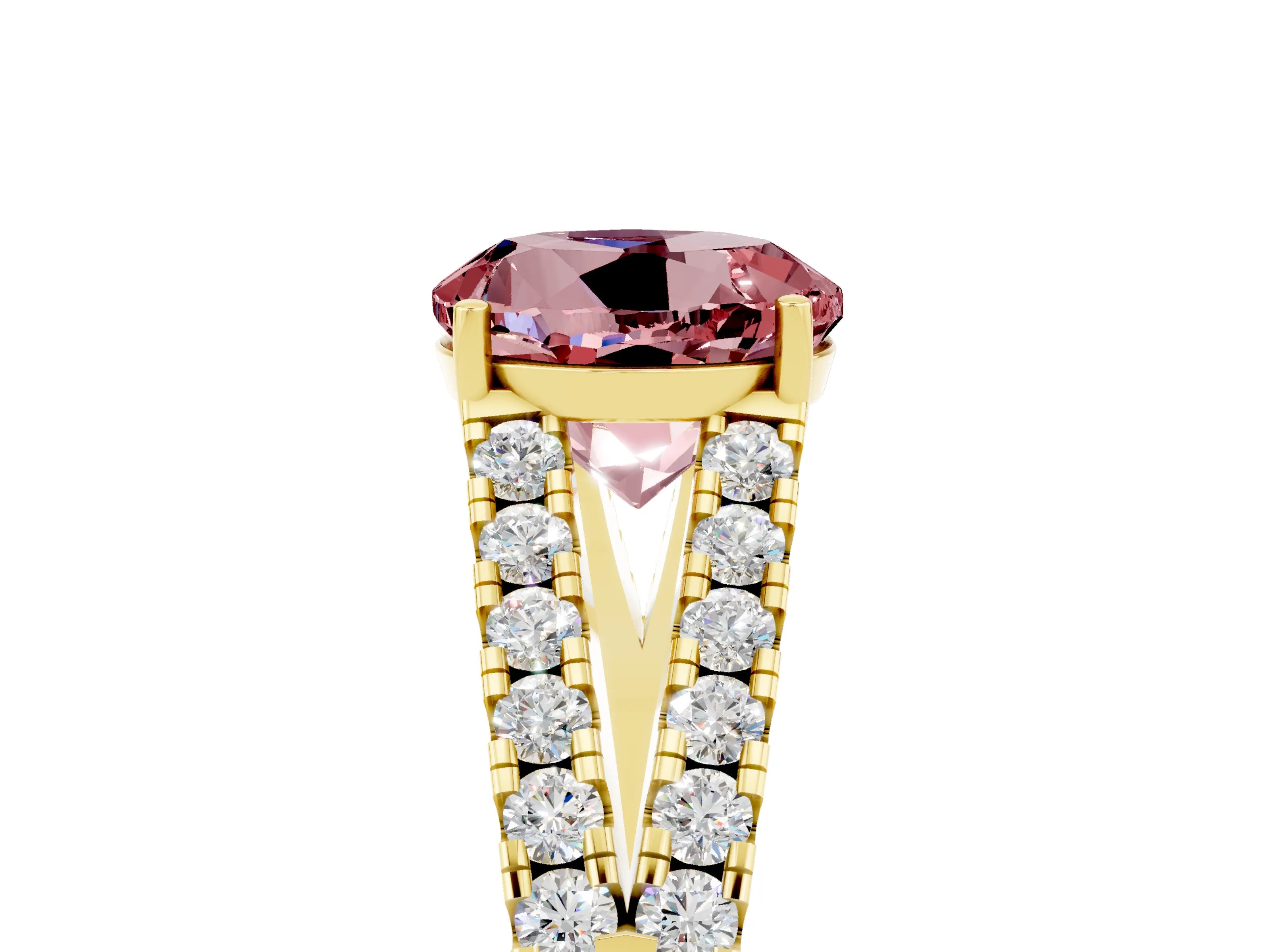Yellow gold Round Cut Morganite Split Shank Pavé Engagement Ring with Four-Prong Setting_17