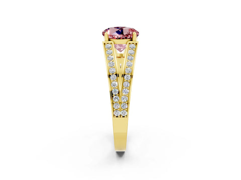 Yellow gold Round Cut Morganite Split Shank Ring with Pavé Band and Four-Prong Setting_2
