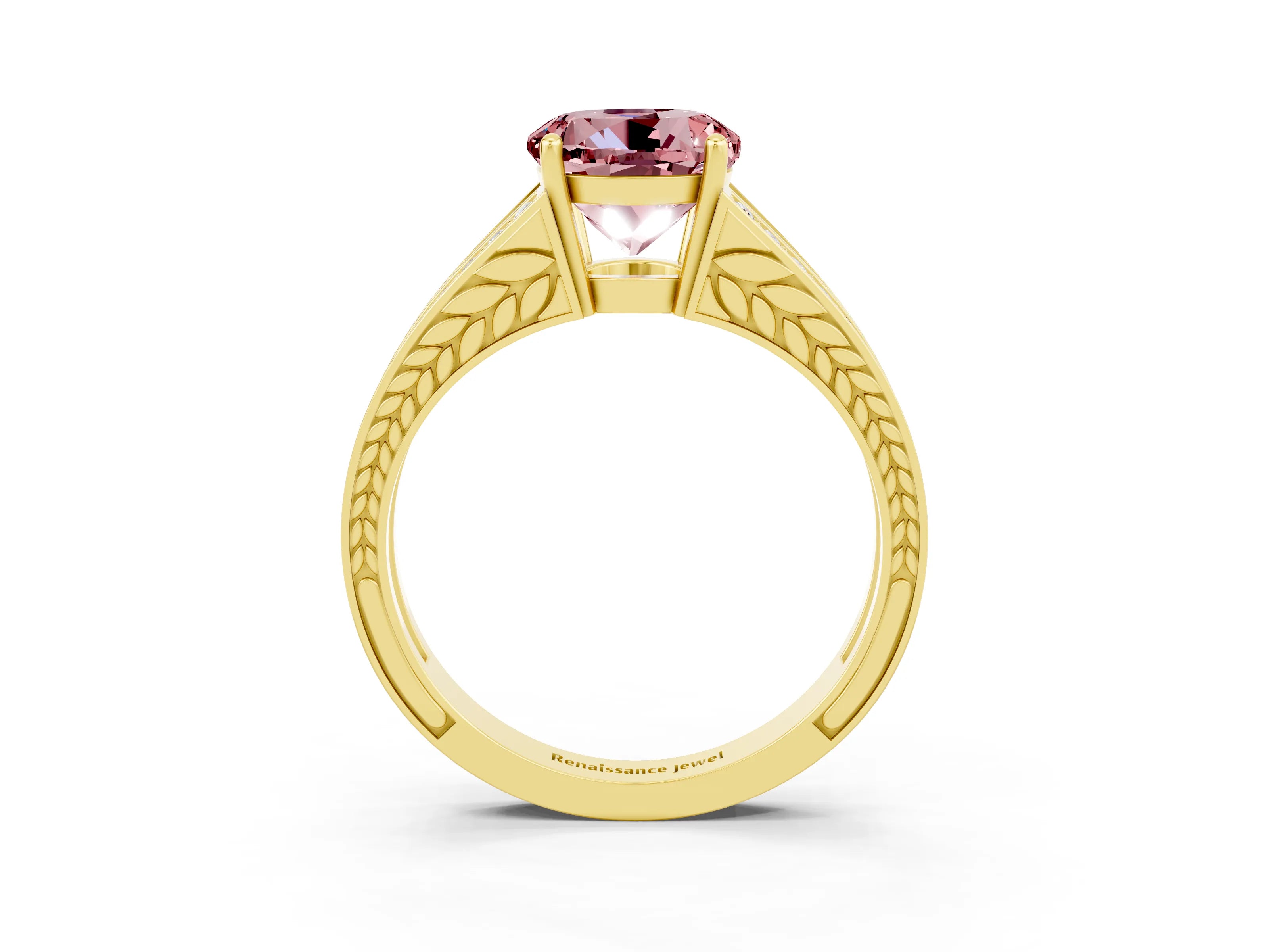 Yellow gold Round Cut Morganite Split Shank Ring with Pavé Band and Four-Prong Setting_3