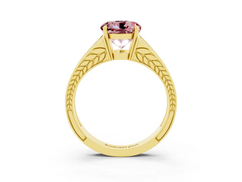 Yellow gold Round Cut Morganite Split Shank Ring with Pavé Band and Four-Prong Setting_3