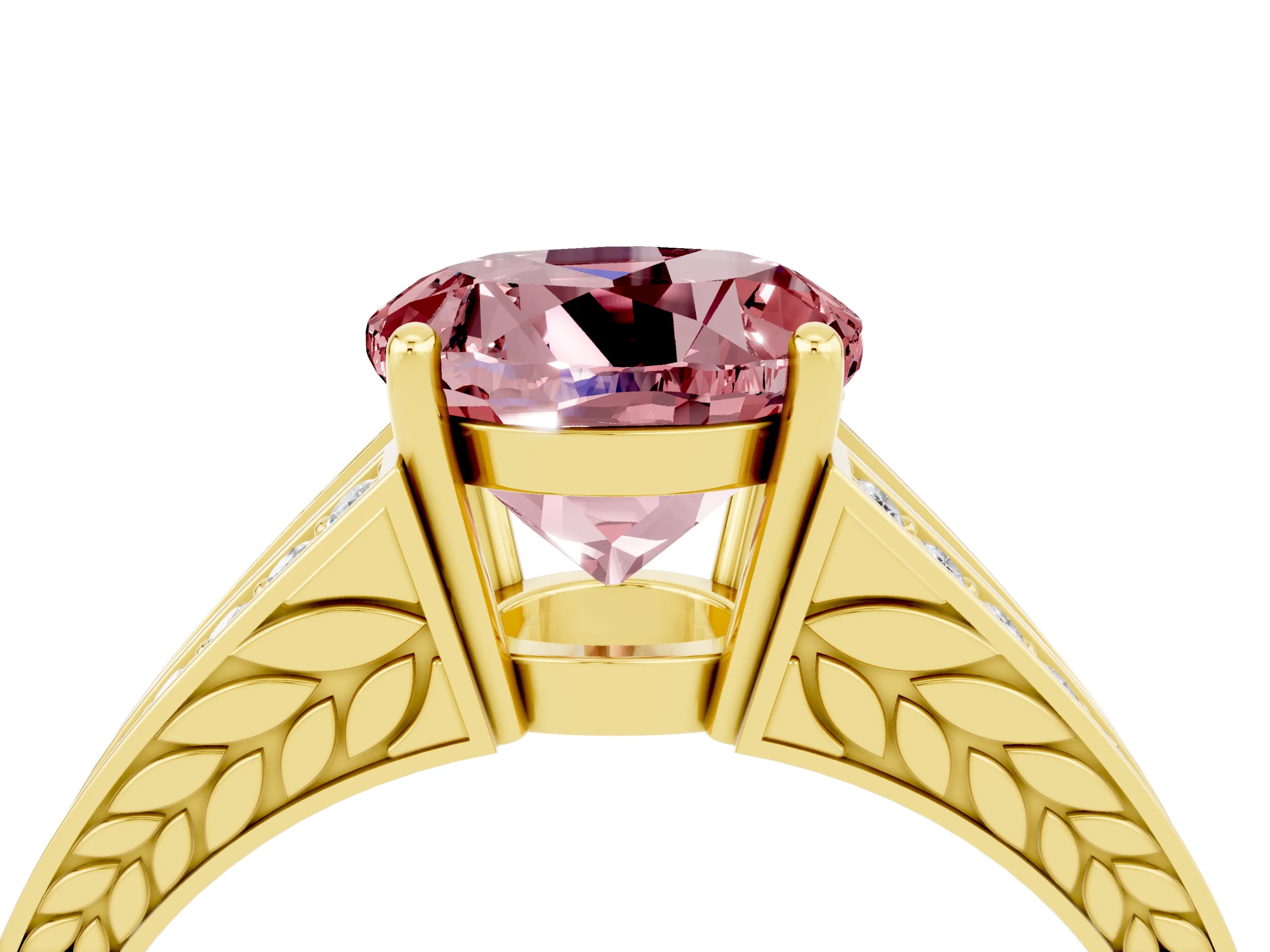 Yellow gold Round Cut Morganite Split Shank Ring with Pavé Band and Four-Prong Setting_4