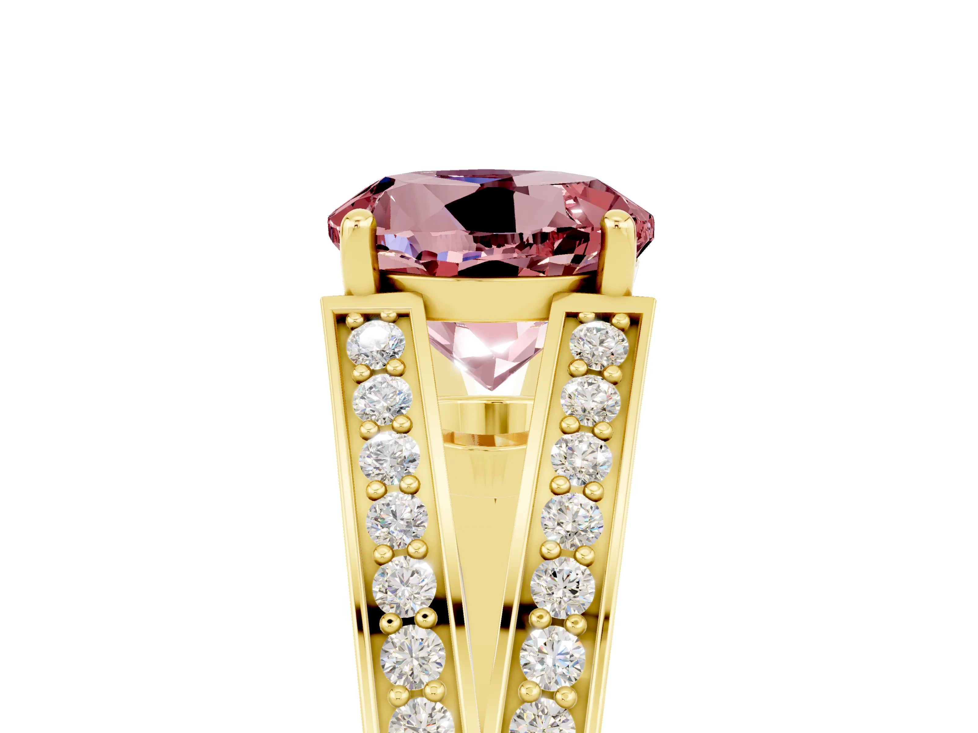 Yellow gold Round Cut Morganite Split Shank Ring with Pavé Band and Four-Prong Setting_5