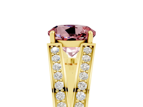 Yellow gold Round Cut Morganite Split Shank Ring with Pavé Band and Four-Prong Setting_5