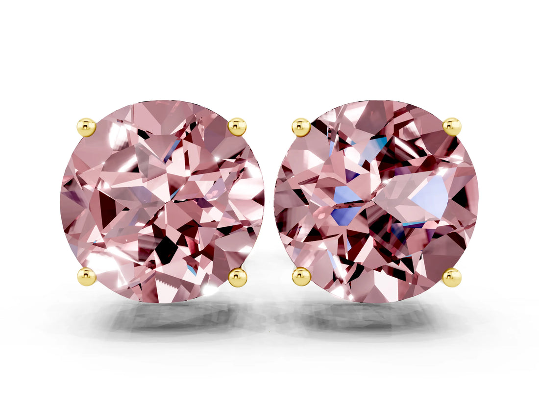 Yellow gold Round Cut Morganite Stud Earrings_18